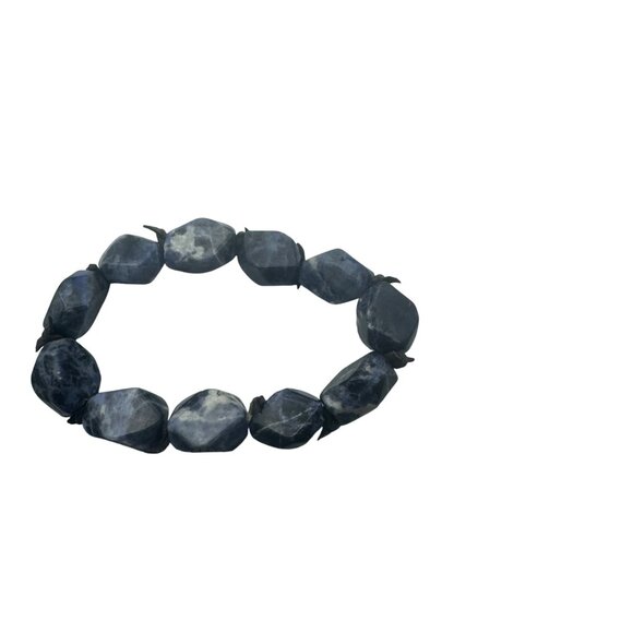 Chunky Blue Sodalite Gemstone Bracelet Polished Stones Stretch Cord Elastic Band - Picture 4 of 5